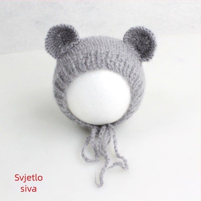 Pletena dječja kapa od mohare, oblik medvjedića, kupolasti vrh, topla za fotografiranje u proljeće/jesen, za dob 0–6 mjeseci