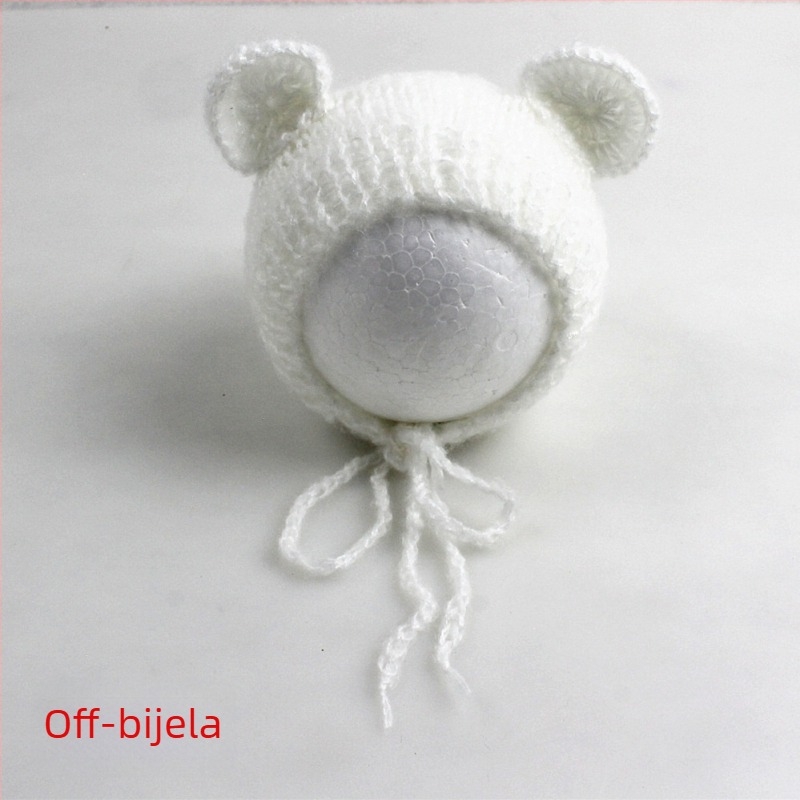 Pletena dječja kapa od mohare, oblik medvjedića, kupolasti vrh, topla za fotografiranje u proljeće/jesen, za dob 0–6 mjeseci