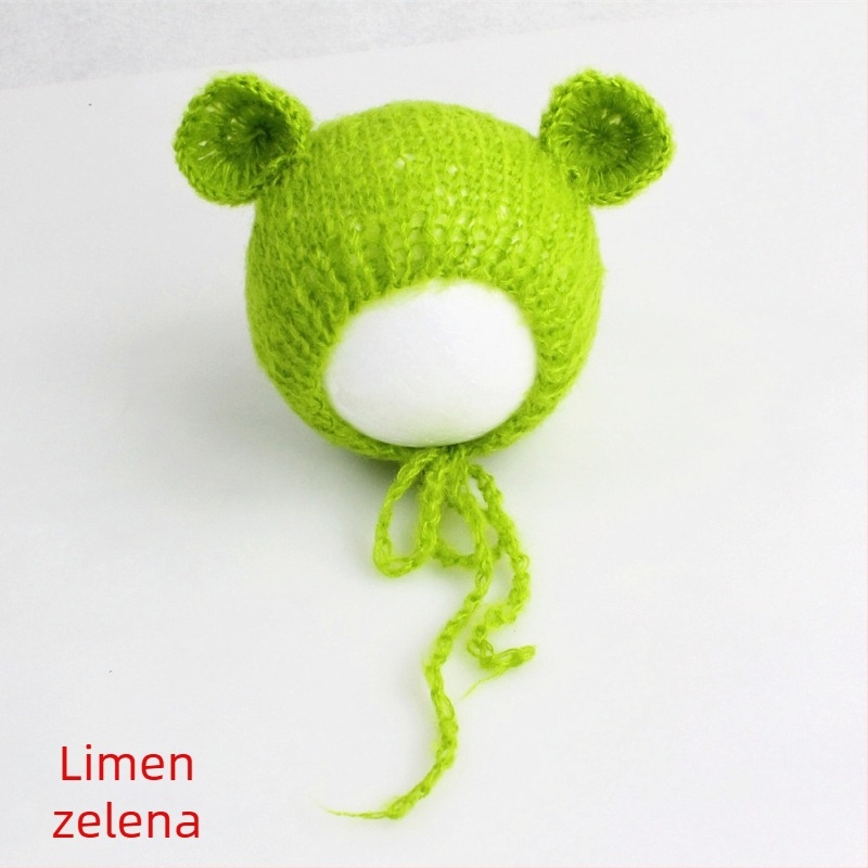 Pletena dječja kapa od mohare, oblik medvjedića, kupolasti vrh, topla za fotografiranje u proljeće/jesen, za dob 0–6 mjeseci