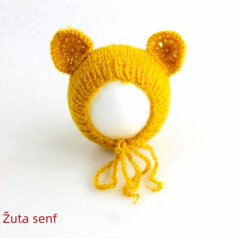 Pletena dječja kapa od mohare, oblik medvjedića, kupolasti vrh, topla za fotografiranje u proljeće/jesen, za dob 0–6 mjeseci