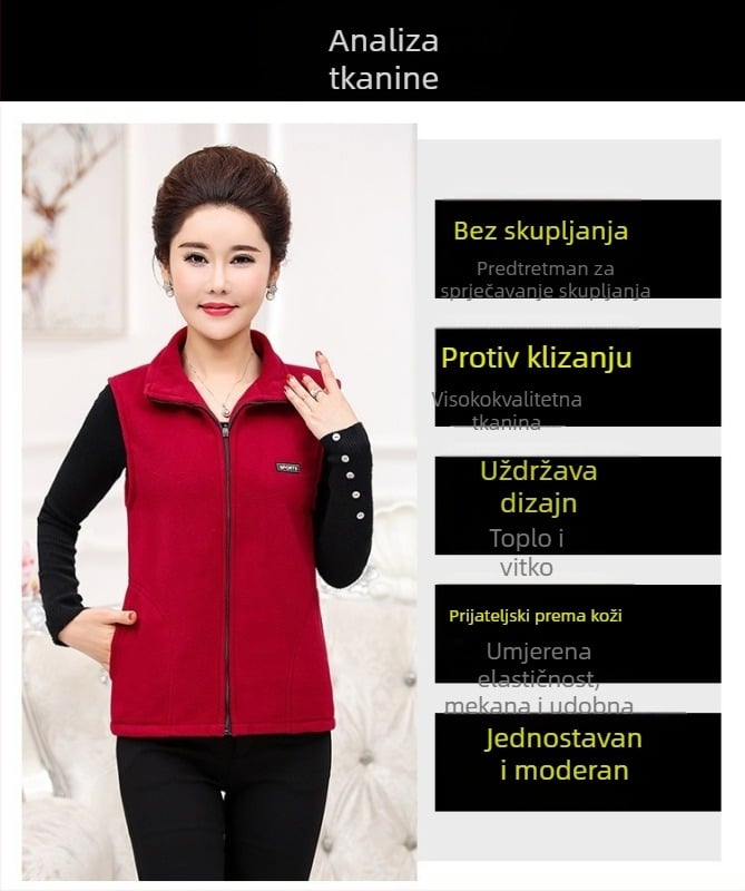 Ženska fleec-vesta od pletenine — korejskog stila, gradski ležerni stil, 100% poliester, smjesa kemijskih vlakana, bez kapulje