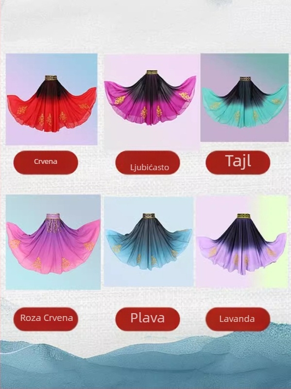 Uyghurski etnički plesni vrh, šifon-spandex smjesa, sadržaj spandeksa 50-70% (glavni) i 30-50% (sekundarno); proljeće 2024; za žene 18-24.