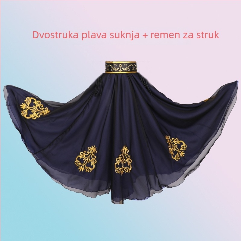 Uyghurski etnički plesni vrh, šifon-spandex smjesa, sadržaj spandeksa 50-70% (glavni) i 30-50% (sekundarno); proljeće 2024; za žene 18-24.