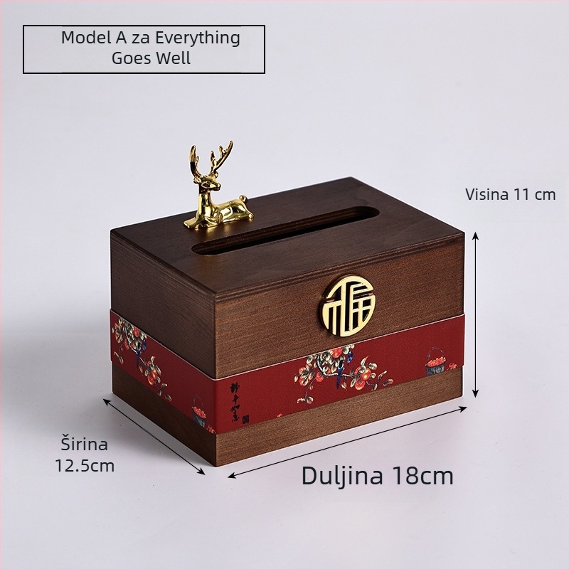 Drvena kutija za maramice s pretincem za daljinski upravljač — Novi kineski stil, Višenamjenska, Model 10029, za dnevni boravak i kupaonicu