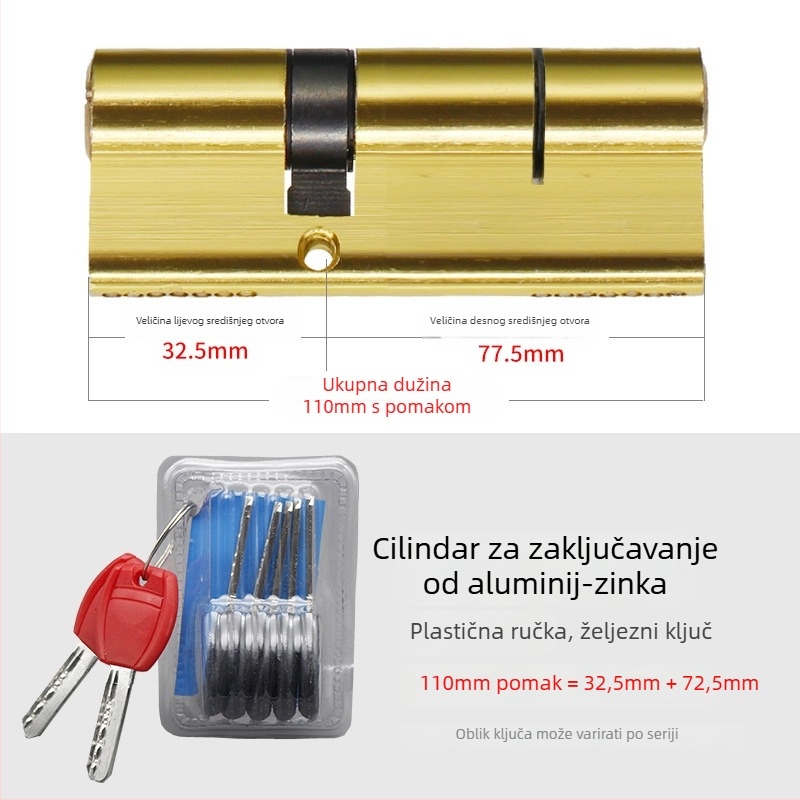 Cilindar zaključavanja za protivkrađna vrata, aluminijsko-cinkov premaz, model 8010, moderan minimalistički stil