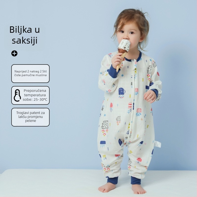 Dječji spavaći vreć od pamuka, tanki ljetni/proljetni model, podstava od pamuka, s karikaturnim uzorkom, za djecu 1–3 godine