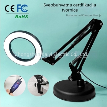 LED stolna lampa s sklopnim povečalom – svjetlo za čitanje i održavanje, USB napajanje 12W, metalni sjenilnik, CE certifikat