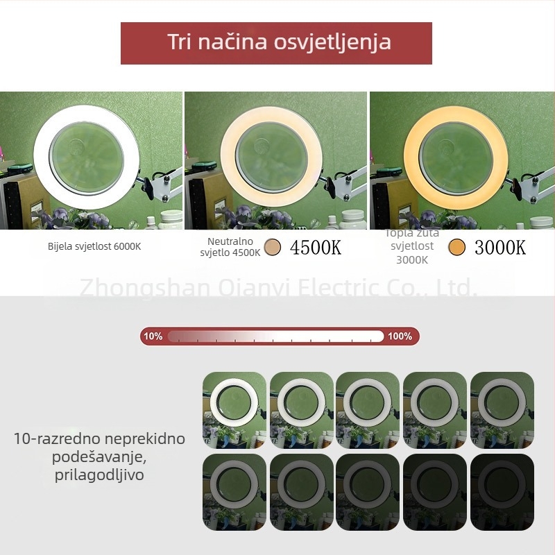 LED stolna lampa s sklopnim povečalom – svjetlo za čitanje i održavanje, USB napajanje 12W, metalni sjenilnik, CE certifikat