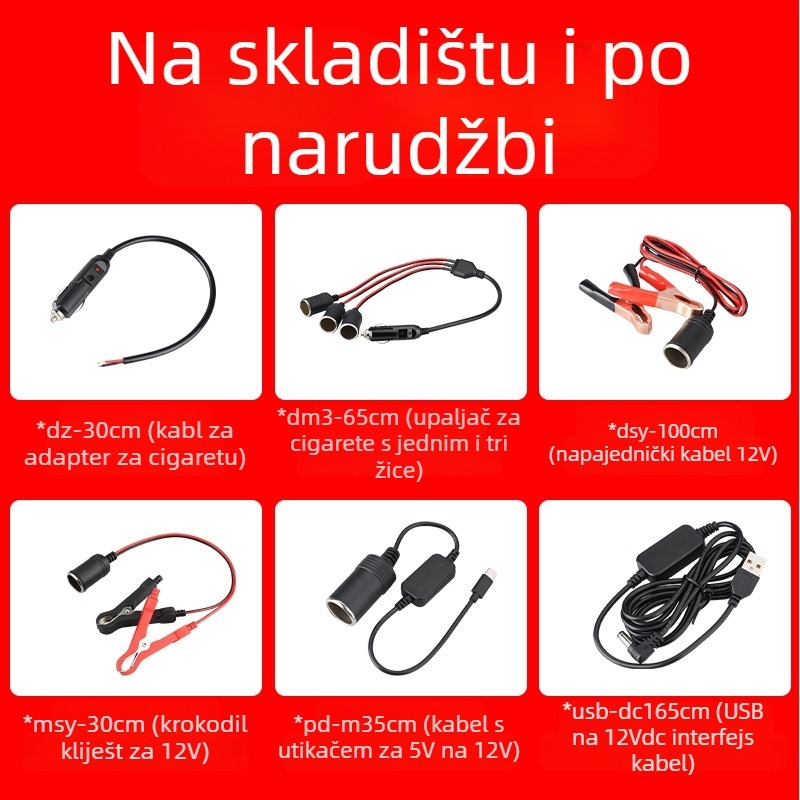 Youliang Produžni kabel upaljača 12-24V, adapter s krokodil klipovima, DZ model, izlaz 5V boost
