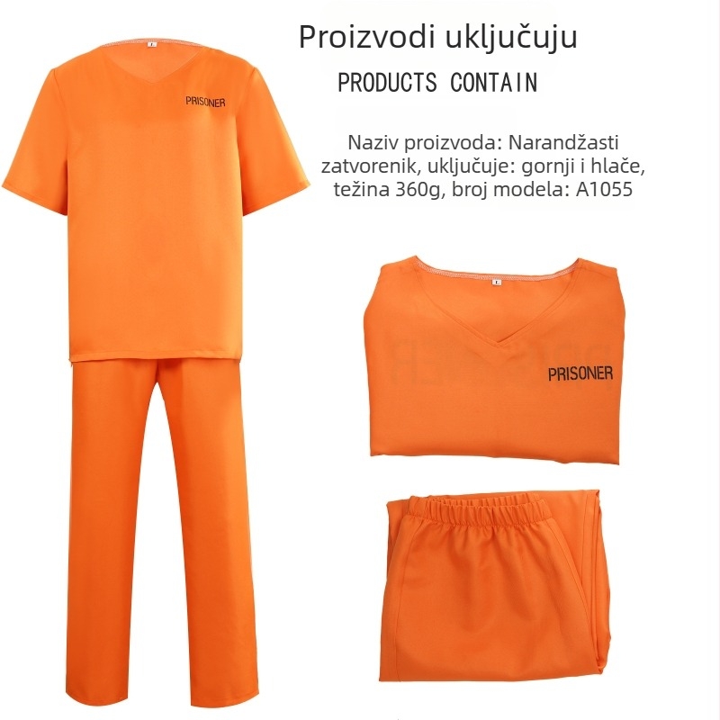Halloween kostim zatvorenika za odrasle, unisex, laneno-poliester smjesa, za igranje uloga, proljeće 2025