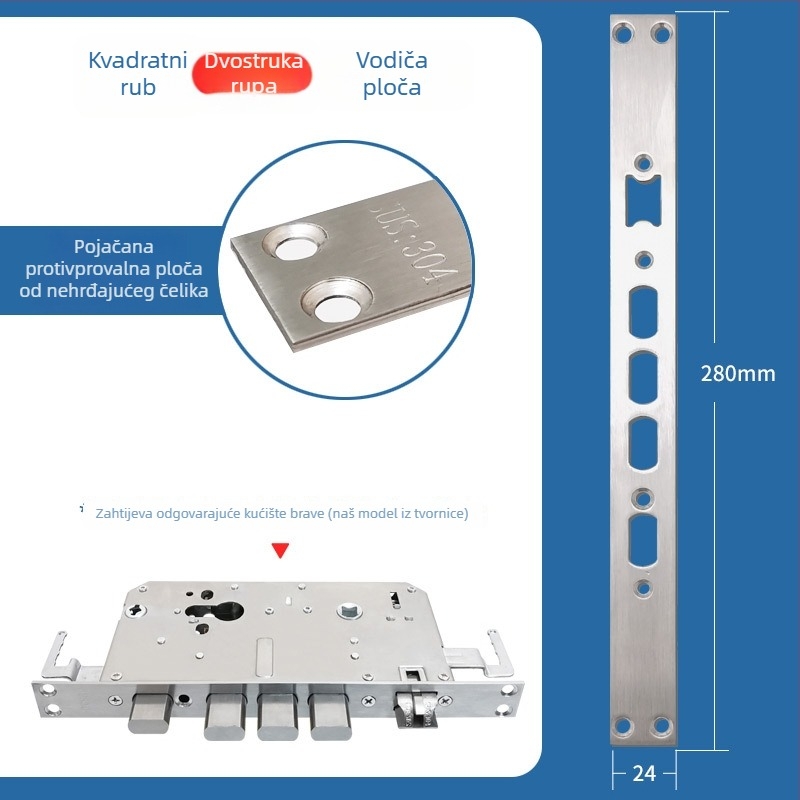 Tijelo brane za vrata s otiskom prsta, nehrđajući čelik, 85 g, model Guide plate, moderni minimalistički stil