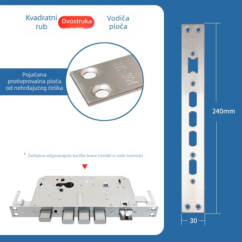 Tijelo brane za vrata s otiskom prsta, nehrđajući čelik, 85 g, model Guide plate, moderni minimalistički stil
