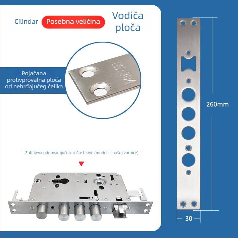 Tijelo brane za vrata s otiskom prsta, nehrđajući čelik, 85 g, model Guide plate, moderni minimalistički stil