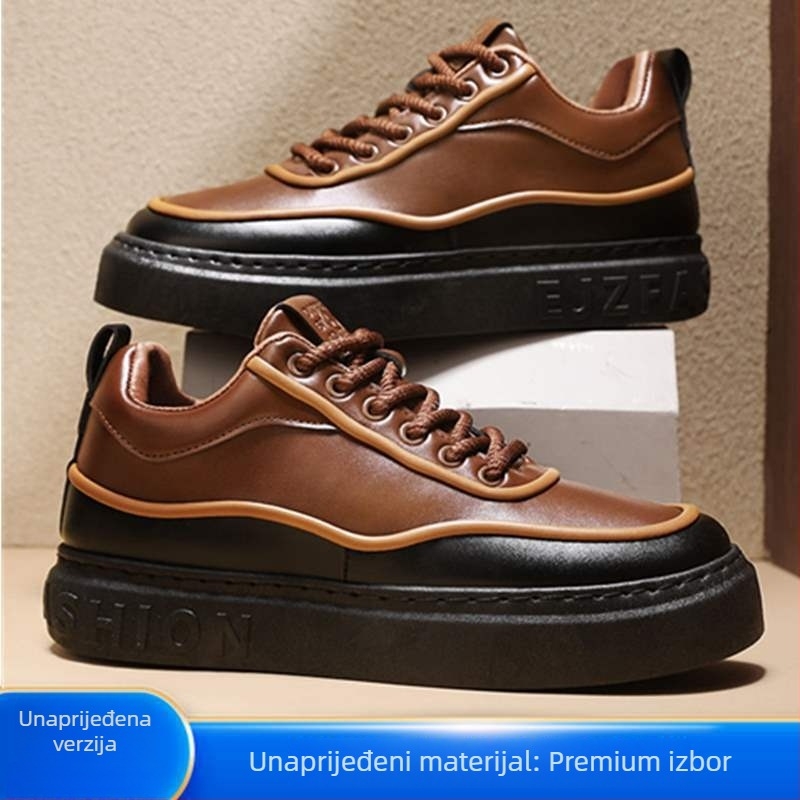 Unisex PU kožne board tenisice s unutarnjim povećanjem visine, srednje visoke casual tenisice za slobodno vrijeme, vezice, gumeni potplat