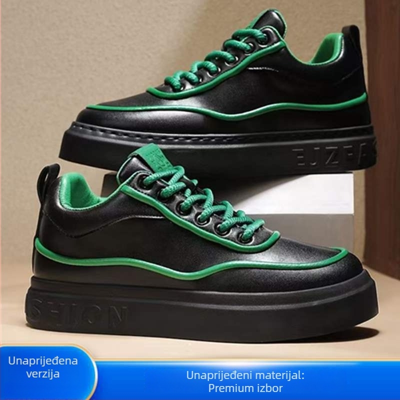 Unisex PU kožne board tenisice s unutarnjim povećanjem visine, srednje visoke casual tenisice za slobodno vrijeme, vezice, gumeni potplat