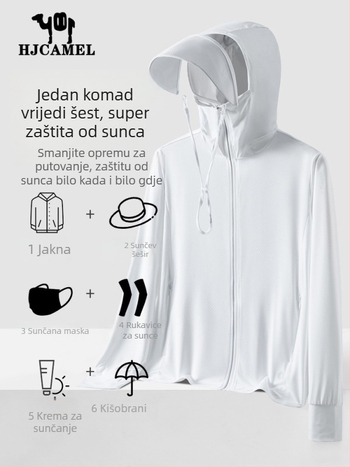 Muška jakna za zaštitu od sunca s kapuljom, lagana i prozračna, s uklonjivim rubom, zatvaračom, poliester