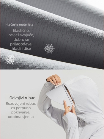 Muška jakna za zaštitu od sunca s kapuljom, lagana i prozračna, s uklonjivim rubom, zatvaračom, poliester