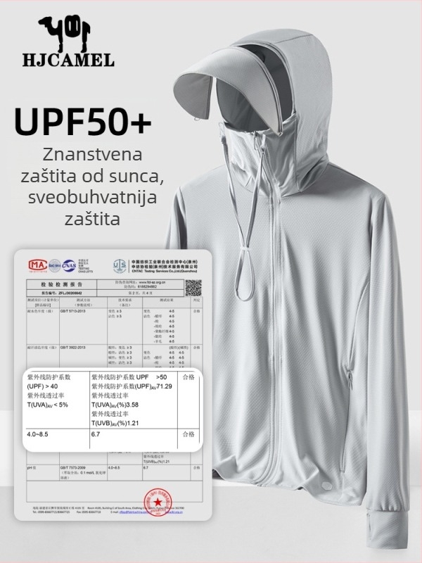 Muška jakna za zaštitu od sunca s kapuljom, lagana i prozračna, s uklonjivim rubom, zatvaračom, poliester