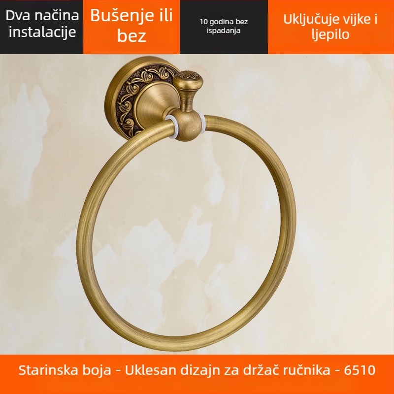 Držač ručnika bez bušenja, od bakra, antik, europski stil, okrugli (Materijal: Bakar; Certifikacija: EU CE certifikat; Porijeklo: kontinentalna Kina)