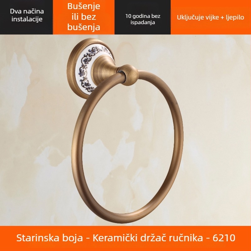 Držač ručnika bez bušenja, od bakra, antik, europski stil, okrugli (Materijal: Bakar; Certifikacija: EU CE certifikat; Porijeklo: kontinentalna Kina)