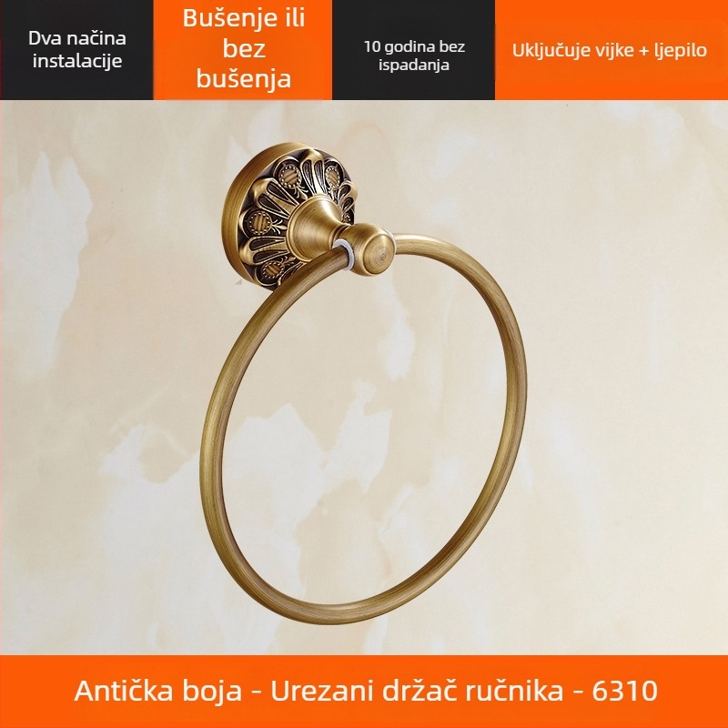 Držač ručnika bez bušenja, od bakra, antik, europski stil, okrugli (Materijal: Bakar; Certifikacija: EU CE certifikat; Porijeklo: kontinentalna Kina)