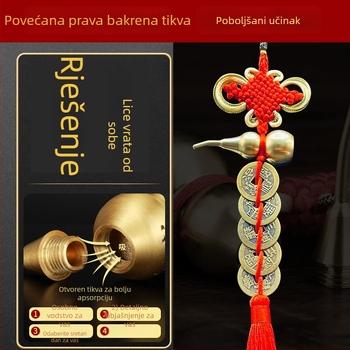 Mesingeni dekorativni predmet za krevet u kineskom stilu s motivom bundeve i privjeskom s novčićima Pet carova