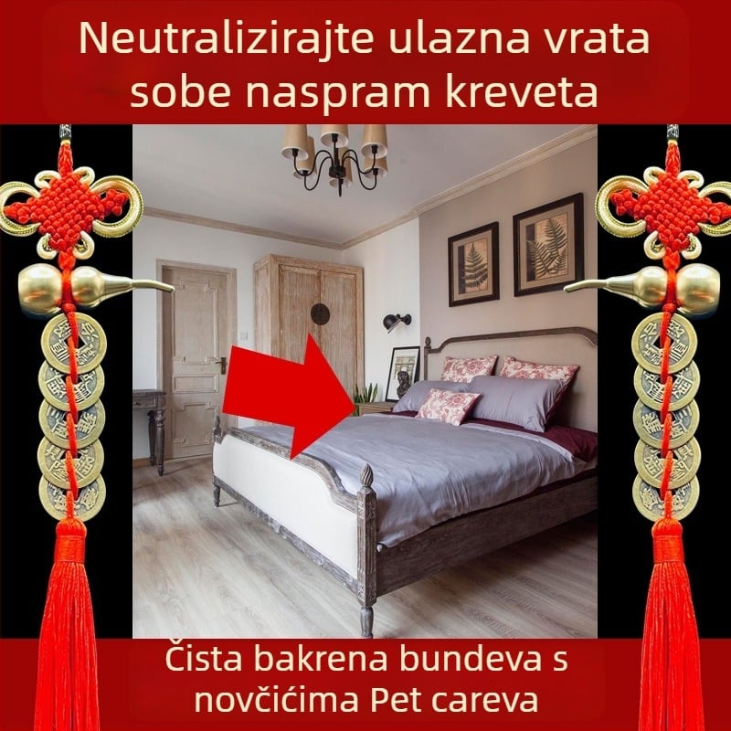 Mesingeni dekorativni predmet za krevet u kineskom stilu s motivom bundeve i privjeskom s novčićima Pet carova