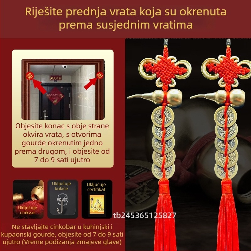 Mesingeni dekorativni predmet za krevet u kineskom stilu s motivom bundeve i privjeskom s novčićima Pet carova