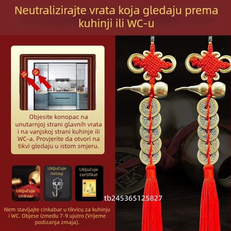 Mesingeni dekorativni predmet za krevet u kineskom stilu s motivom bundeve i privjeskom s novčićima Pet carova