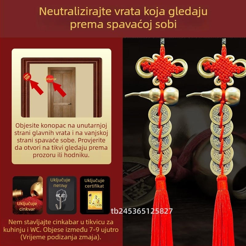 Mesingeni dekorativni predmet za krevet u kineskom stilu s motivom bundeve i privjeskom s novčićima Pet carova