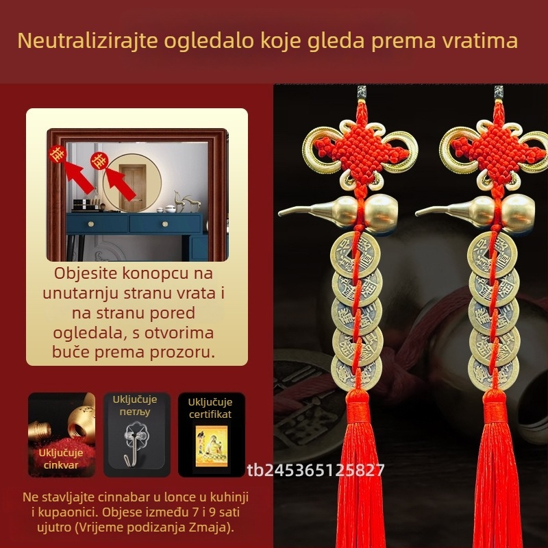 Mesingeni dekorativni predmet za krevet u kineskom stilu s motivom bundeve i privjeskom s novčićima Pet carova