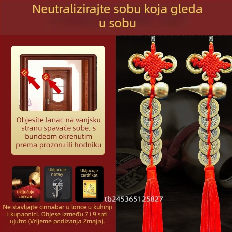 Mesingeni dekorativni predmet za krevet u kineskom stilu s motivom bundeve i privjeskom s novčićima Pet carova