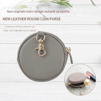 Kožni okrugli novčanik s pretincem za slušalice, unisex, gradski minimalistički stil