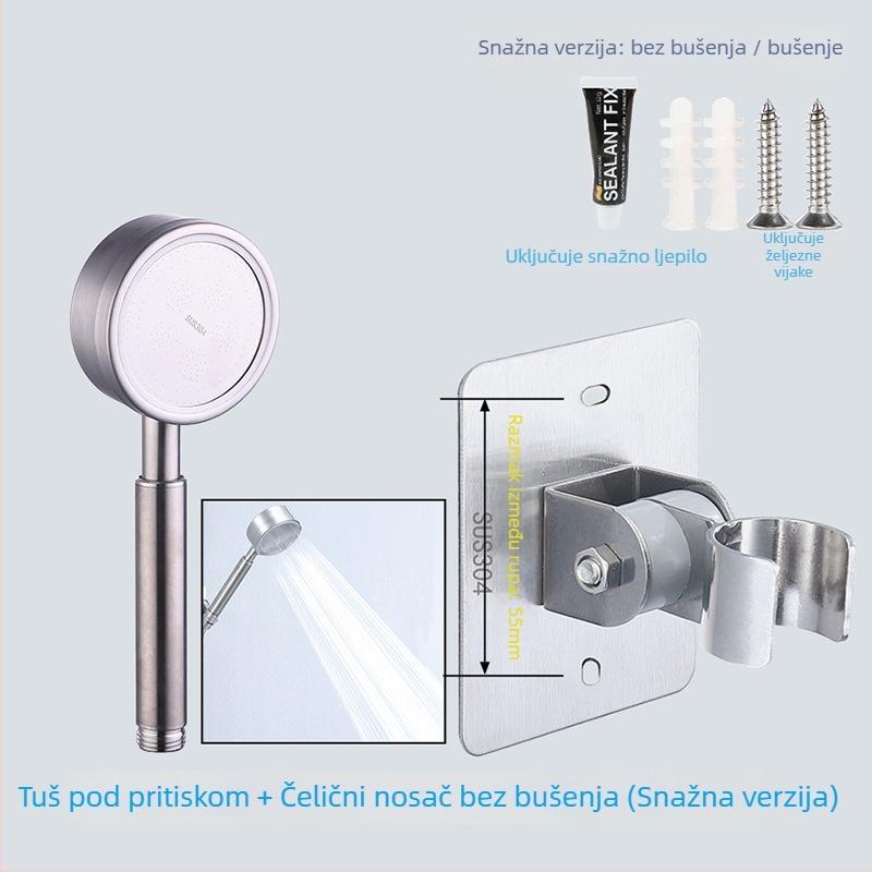 HZ388 nehrđajući čelični nosač za tuš – montaža bez bušenja, podesivi držač za glavicu tuša s funkcijom kiše