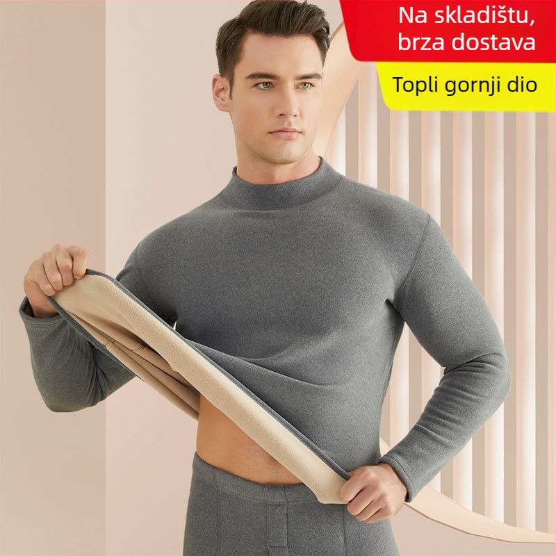Muški termalni komplet donjeg rublja s flisom od janjeće vune, izuzetno debeli materijal (501-600 g/m²), 90-95% akril, dugi rukavi, ovratnik s jednom linijom