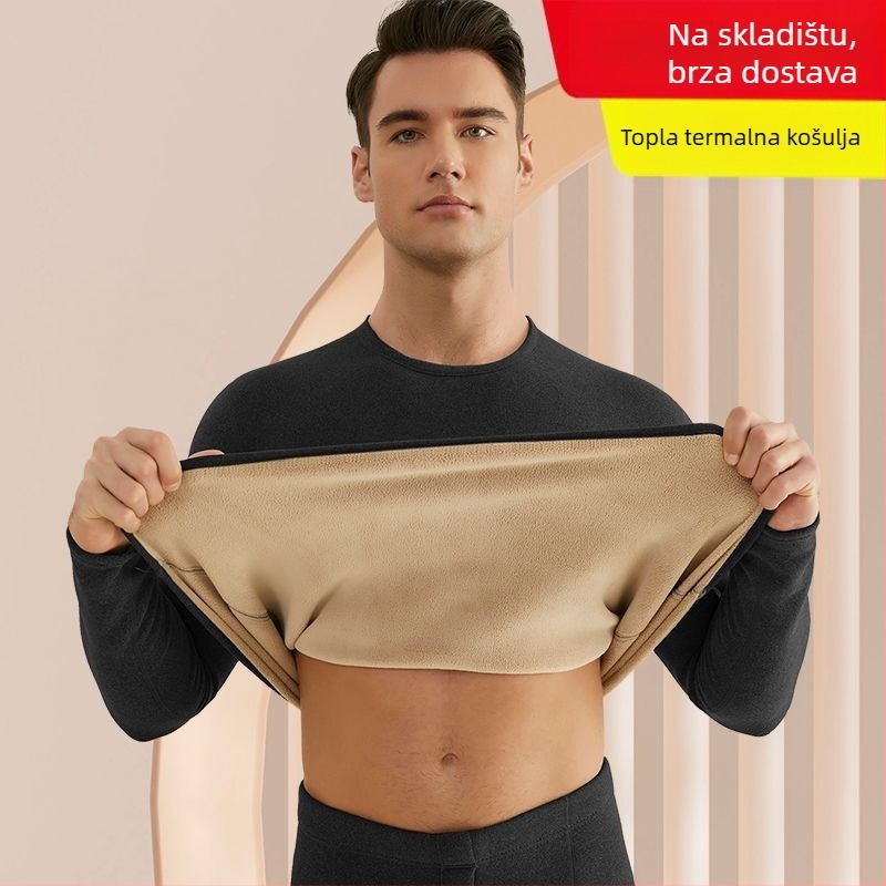 Muški termalni komplet donjeg rublja s flisom od janjeće vune, izuzetno debeli materijal (501-600 g/m²), 90-95% akril, dugi rukavi, ovratnik s jednom linijom