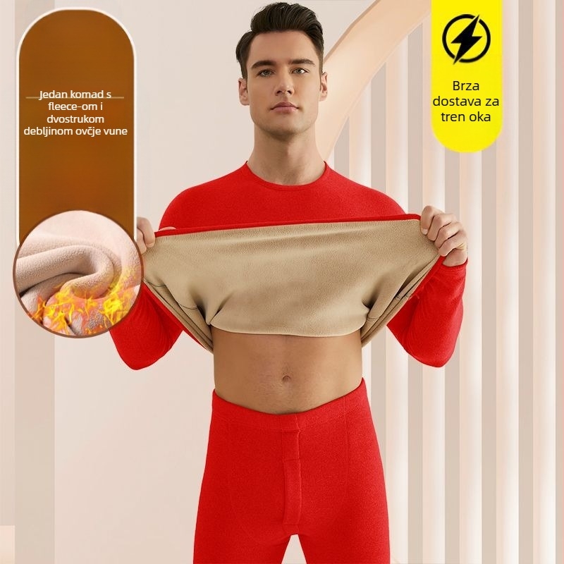 Muški termalni komplet donjeg rublja s flisom od janjeće vune, izuzetno debeli materijal (501-600 g/m²), 90-95% akril, dugi rukavi, ovratnik s jednom linijom