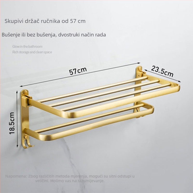 Zidni set držača ručnika za kupaonicu, od Space aluminija s brušenom anodizacijom, europski stil laganog luksuza, 2-6+ komada