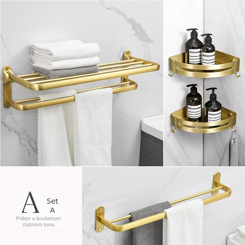 Zidni set držača ručnika za kupaonicu, od Space aluminija s brušenom anodizacijom, europski stil laganog luksuza, 2-6+ komada