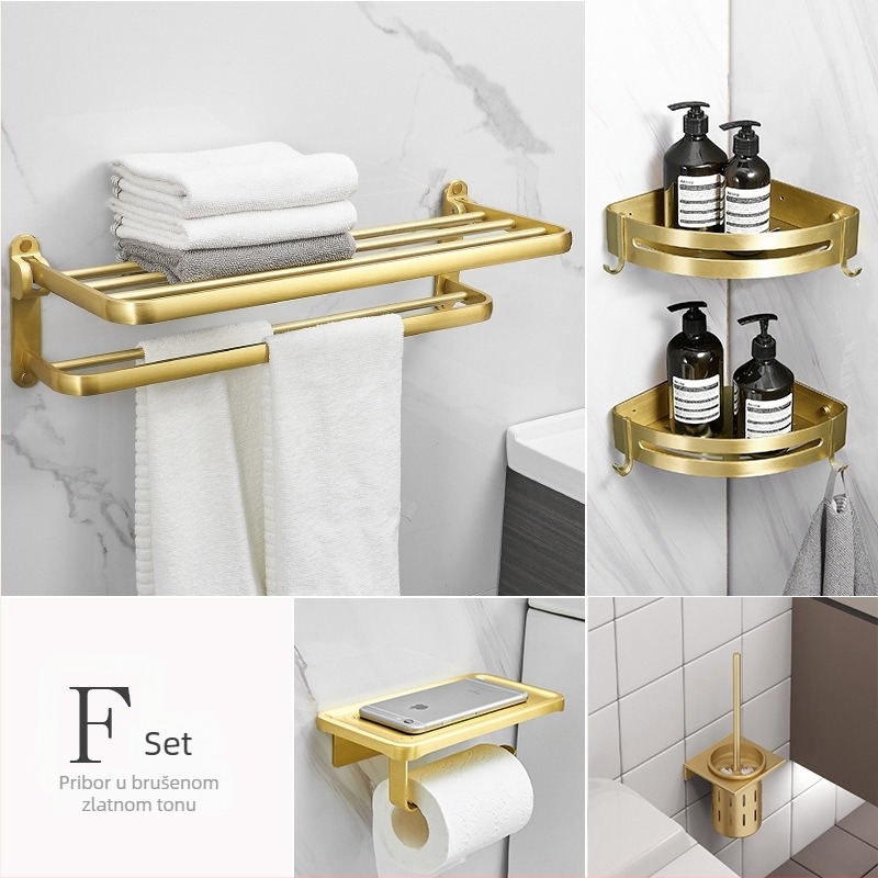 Zidni set držača ručnika za kupaonicu, od Space aluminija s brušenom anodizacijom, europski stil laganog luksuza, 2-6+ komada