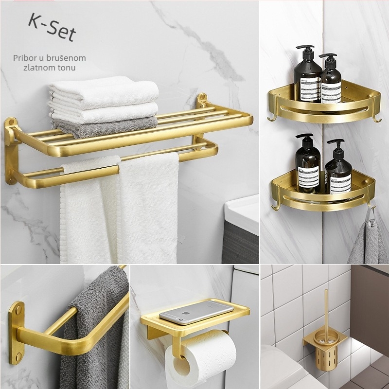 Zidni set držača ručnika za kupaonicu, od Space aluminija s brušenom anodizacijom, europski stil laganog luksuza, 2-6+ komada