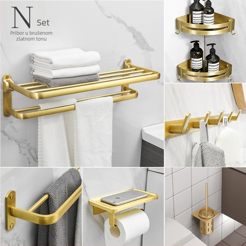 Zidni set držača ručnika za kupaonicu, od Space aluminija s brušenom anodizacijom, europski stil laganog luksuza, 2-6+ komada