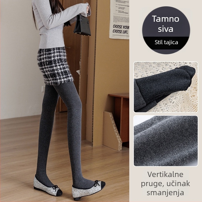 Pamuk leggings s fleece podstavom, visokim strukom, uskim krojem, ribovanom teksturom, srednje debljine