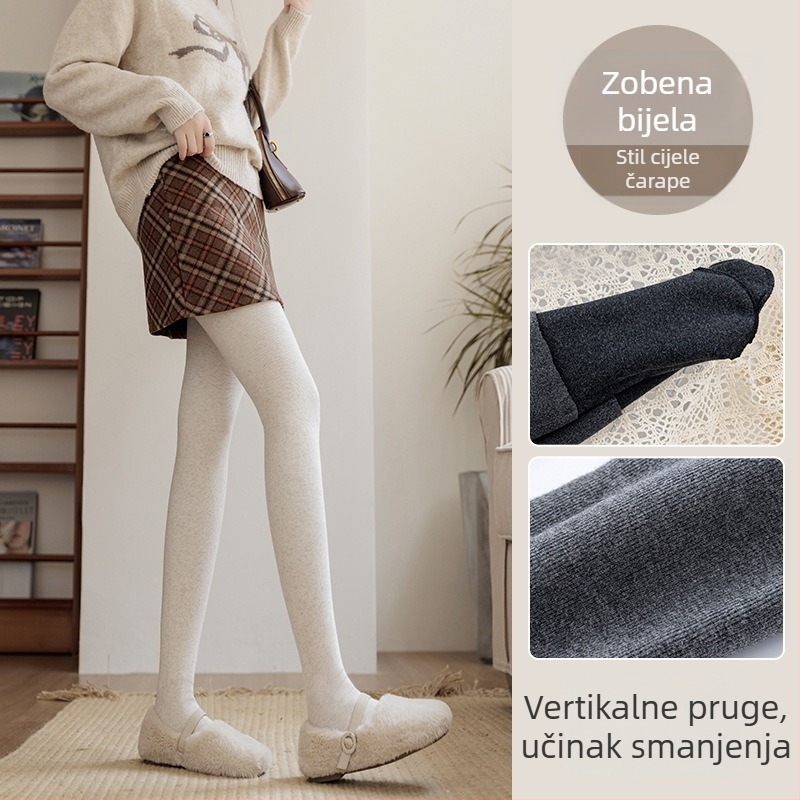 Pamuk leggings s fleece podstavom, visokim strukom, uskim krojem, ribovanom teksturom, srednje debljine