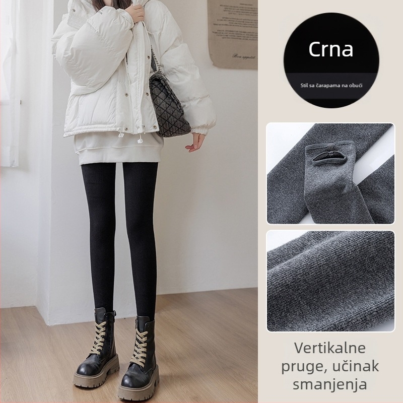 Pamuk leggings s fleece podstavom, visokim strukom, uskim krojem, ribovanom teksturom, srednje debljine