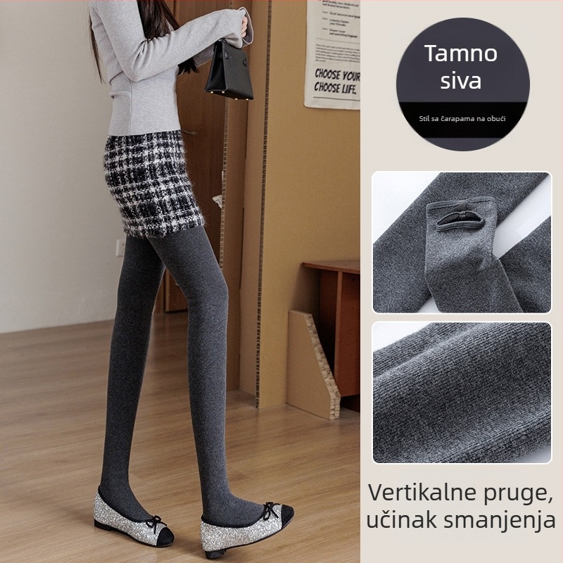 Pamuk leggings s fleece podstavom, visokim strukom, uskim krojem, ribovanom teksturom, srednje debljine