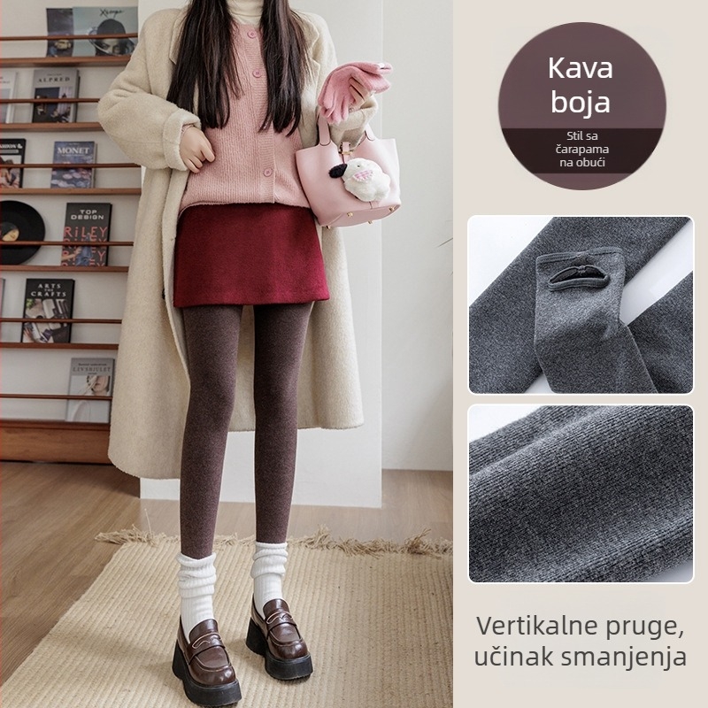 Pamuk leggings s fleece podstavom, visokim strukom, uskim krojem, ribovanom teksturom, srednje debljine