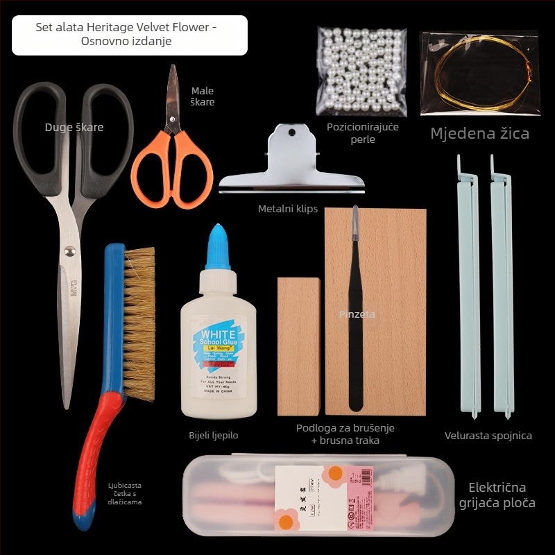 Šnolj za kosu s velurovim cvijetom – DIY set materijala, antički stil, legura, pojedinačno pakirano, proljeće 2025