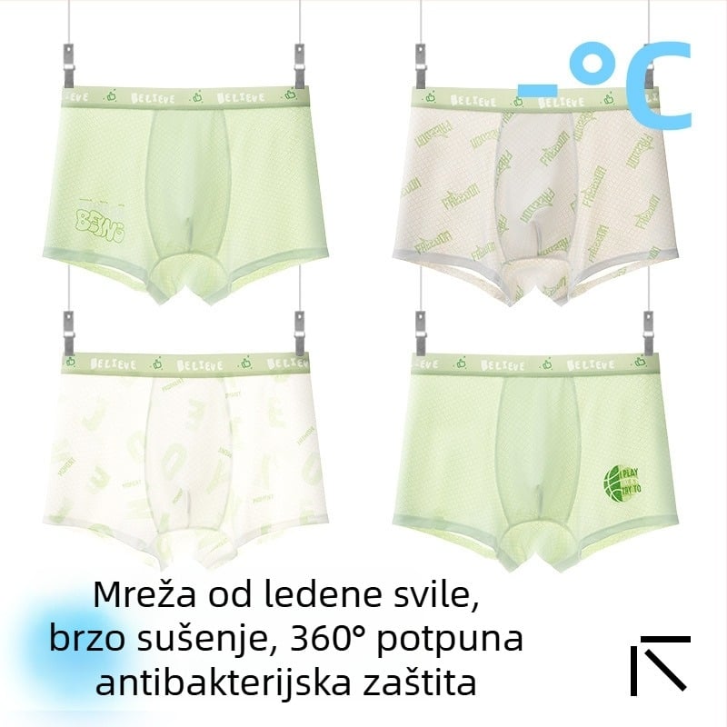 Dječje muške gaćice za dječake, Ice Silk tkanina, 85% najlon, 15% spandeks, ljeto 2025, bez šavova