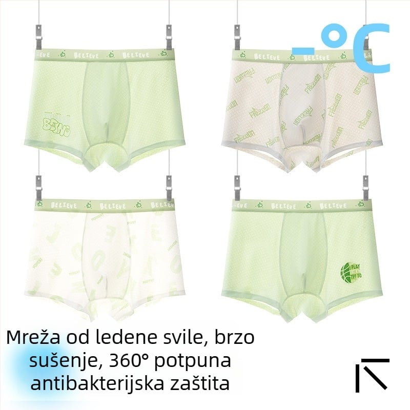 Dječje muške gaćice za dječake, Ice Silk tkanina, 85% najlon, 15% spandeks, ljeto 2025, bez šavova